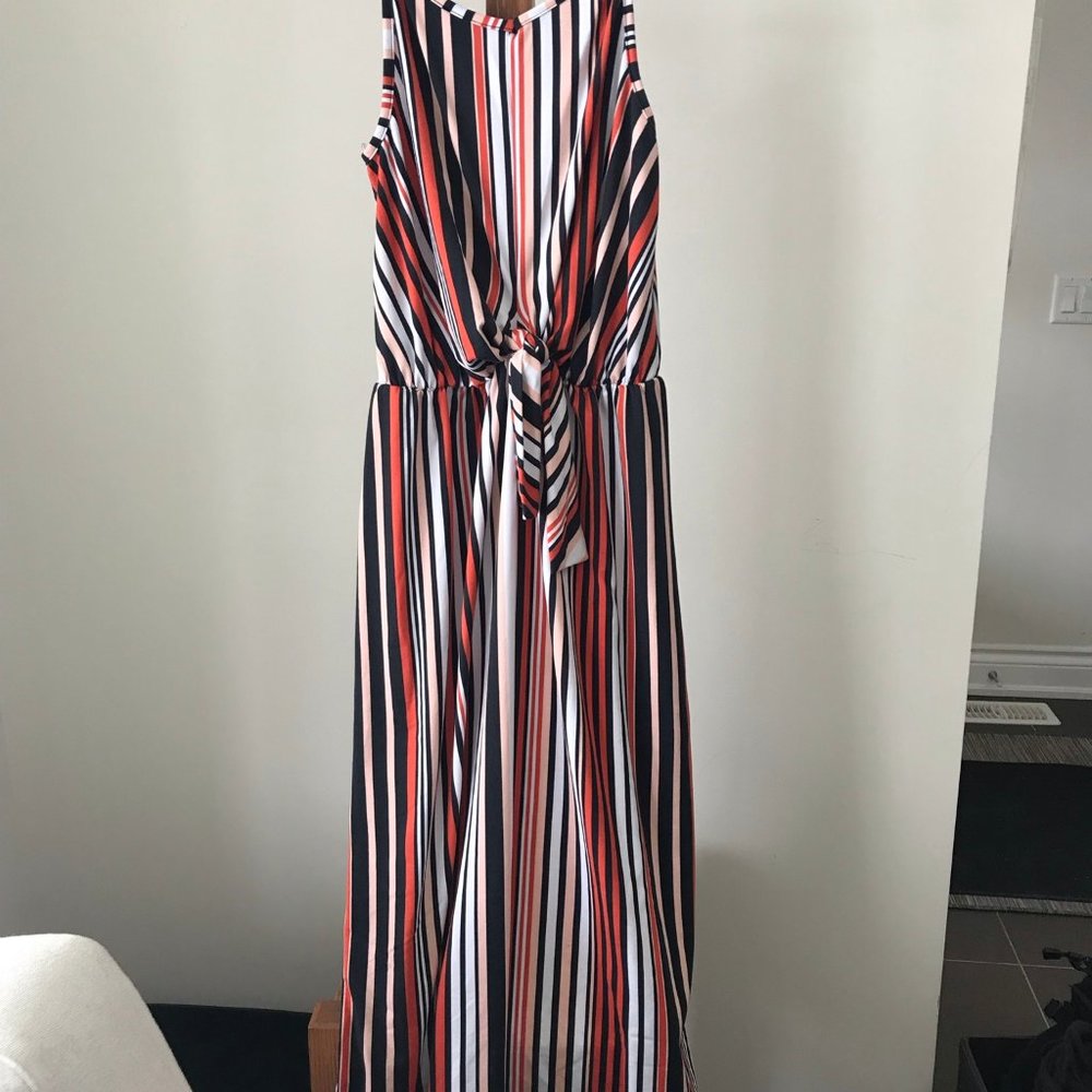Rebel Sugar Girl's Striped Maxi Dress, sleeveless, Orange, black, white
